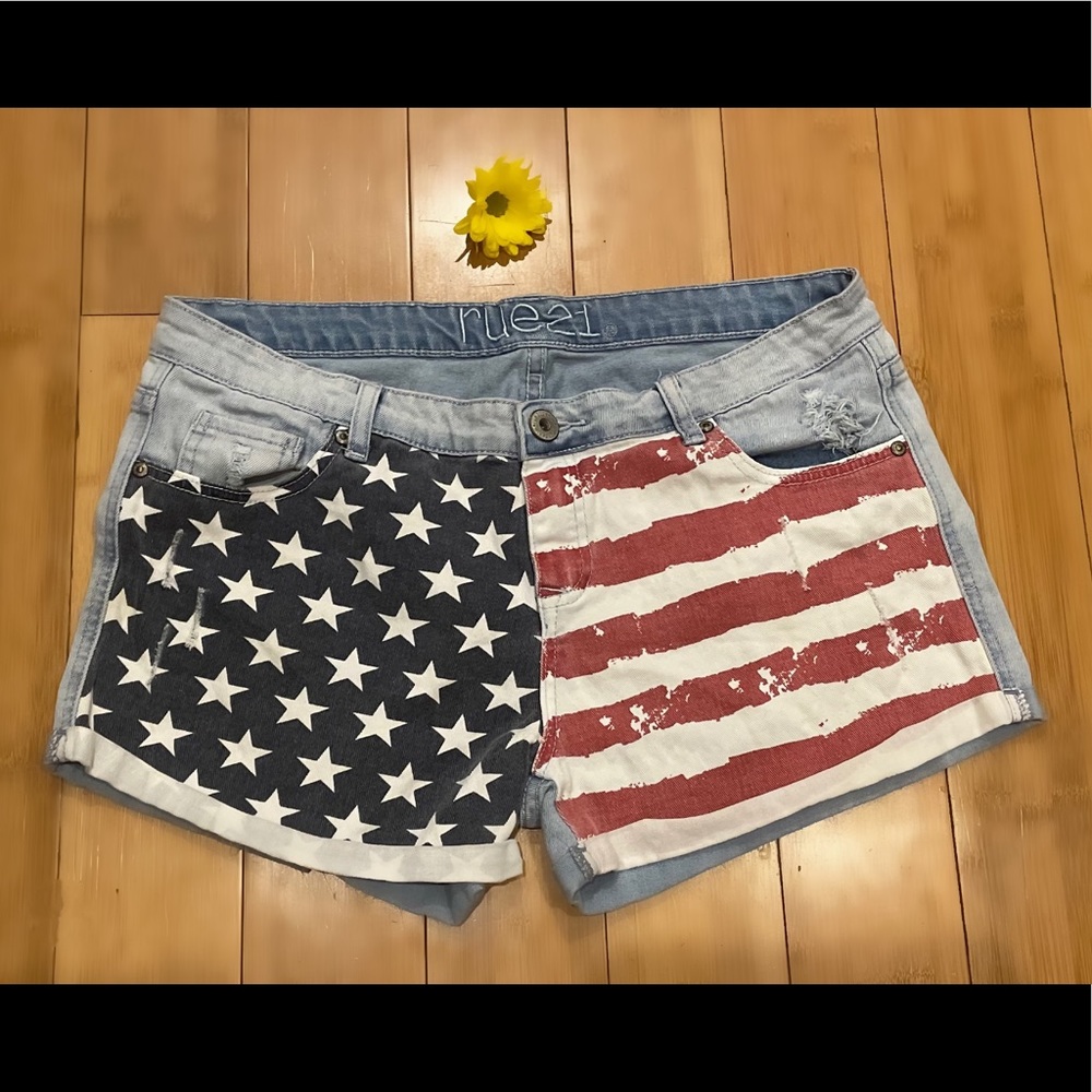 American flag denim shorts